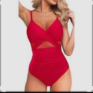 Tempt Me Red One Piece Swimsuit W/Mesh Sides NWT